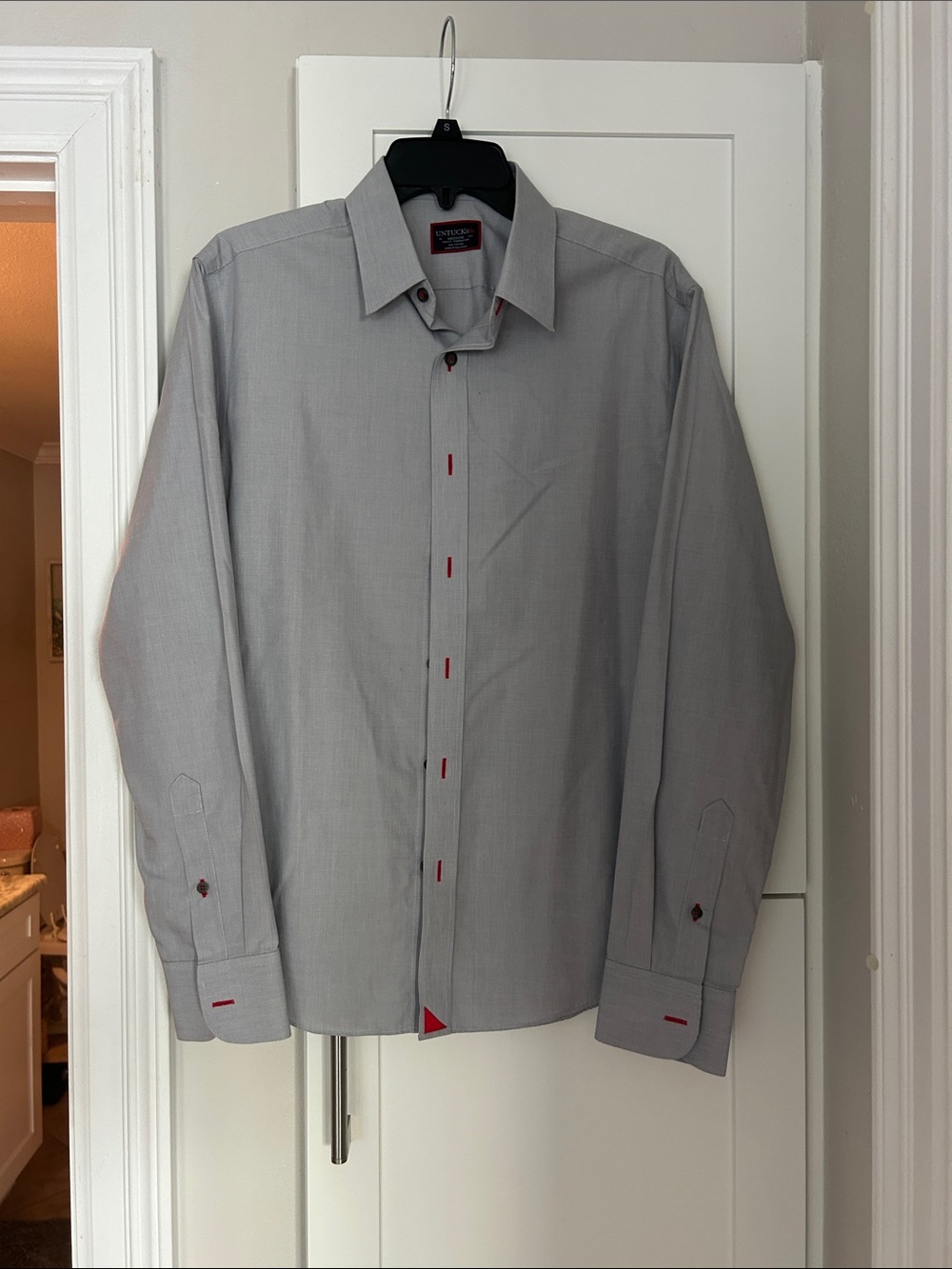 UNTUCKit Gray Dress Shirt with Red Contrast Stitching